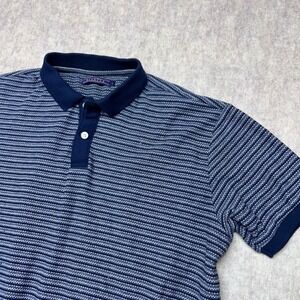 Regatta Mens Large Blue White‎ Striped Knit Polo Shirt Short Sleeve Casual